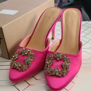 Coutgo Pink Embellished Heels with Crystal Buckle